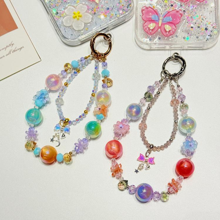 For iPhone 16 Plus Glitter 3D Color Butterfly Epoxy TPU Phone Case with Bracelet Chain