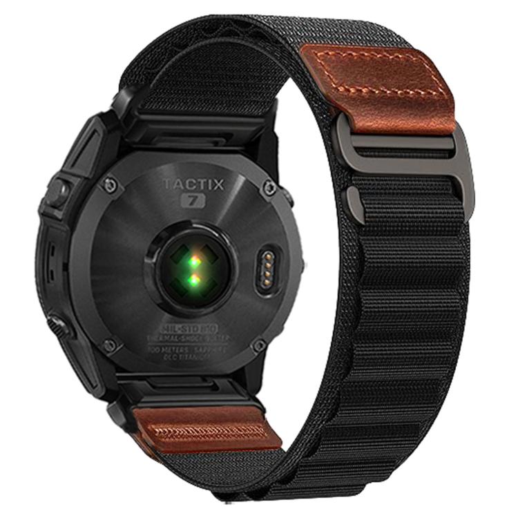 For Gamin 20mm Retro Vegan Leather Label Alpine Nylon Loop Watch Band