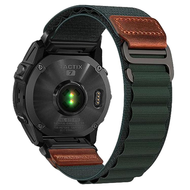 For Gamin 26mm Retro Vegan Leather Label Alpine Nylon Loop Watch Band