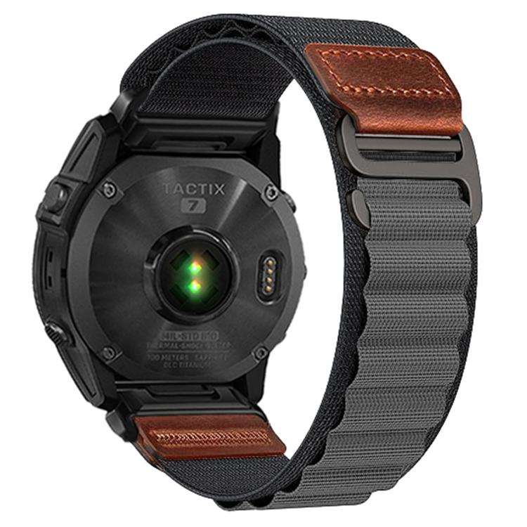 For Gamin 26mm Retro Vegan Leather Label Alpine Nylon Loop Watch Band