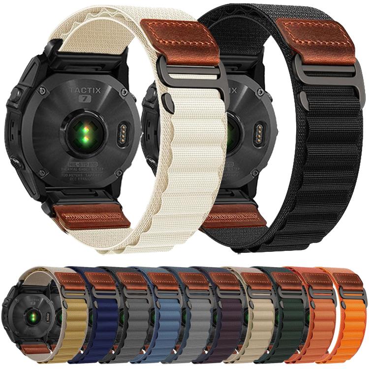 For Gamin 20mm Retro Vegan Leather Label Alpine Nylon Loop Watch Band