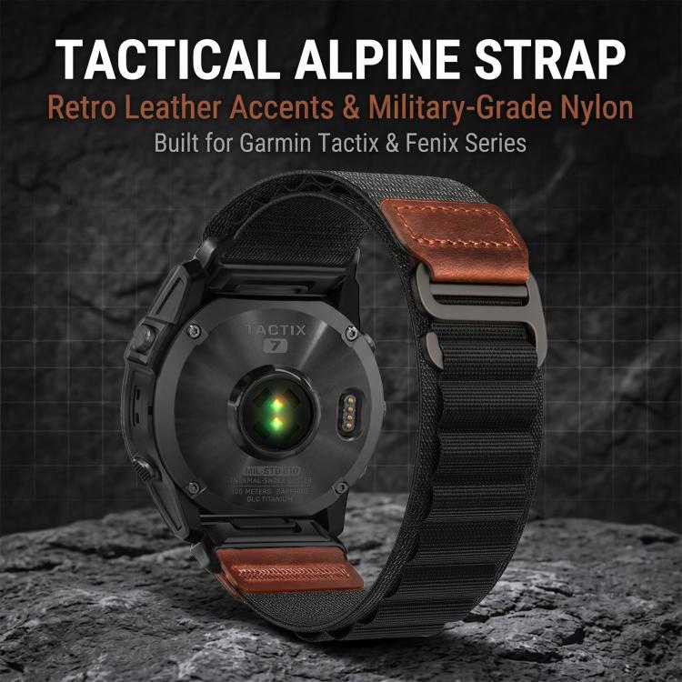 For Gamin 20mm Retro Vegan Leather Label Alpine Nylon Loop Watch Band
