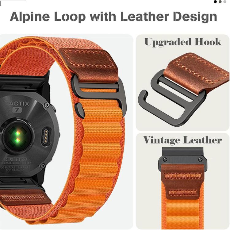 For Gamin 20mm Retro Vegan Leather Label Alpine Nylon Loop Watch Band