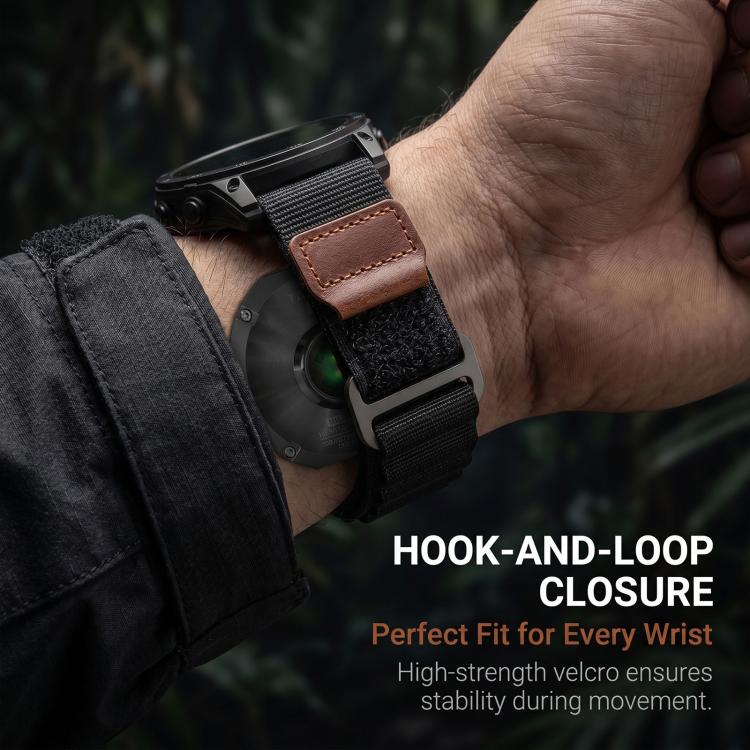 For Gamin 20mm Retro Vegan Leather Label Alpine Nylon Loop Watch Band