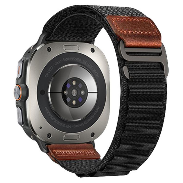 For Samsung Galaxy Watch Ultra 47mm / Ultra 2025 Retro Vegan Leather Label Alpine Nylon Loop Watch Band