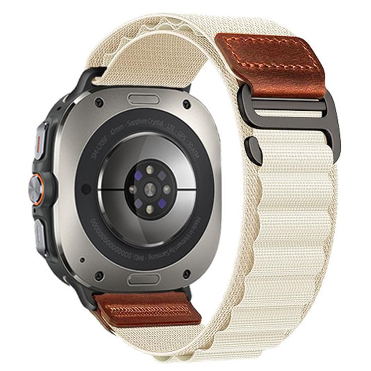 For Samsung Galaxy Watch Ultra 47mm / Ultra 2025 Retro Vegan Leather Label Alpine Nylon Loop Watch Band