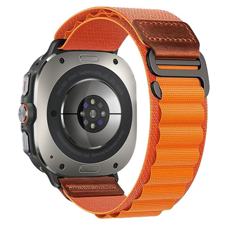 For Samsung Galaxy Watch Ultra 47mm / Ultra 2025 Retro Vegan Leather Label Alpine Nylon Loop Watch Band