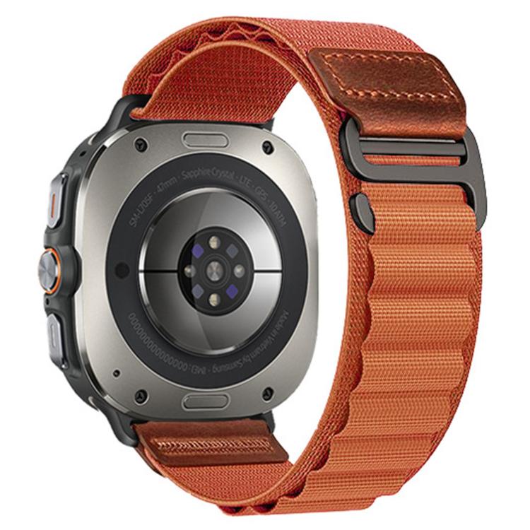 For Samsung Galaxy Watch Ultra 47mm / Ultra 2025 Retro Vegan Leather Label Alpine Nylon Loop Watch Band