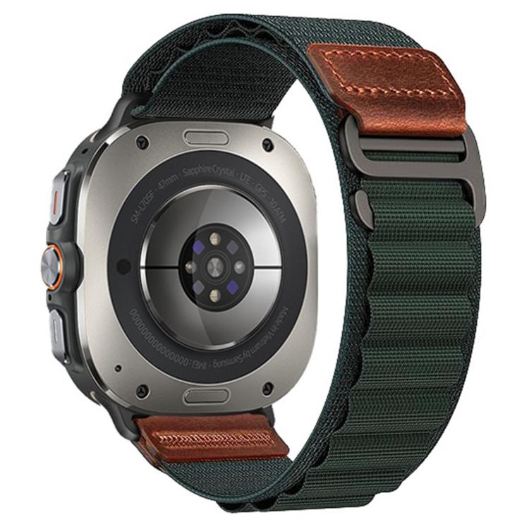 For Samsung Galaxy Watch Ultra 47mm / Ultra 2025 Retro Vegan Leather Label Alpine Nylon Loop Watch Band