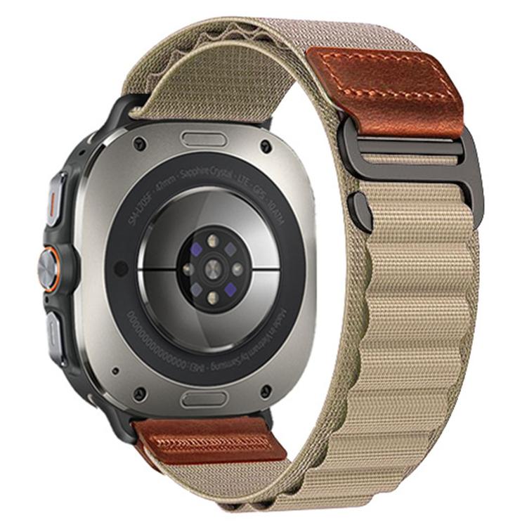 For Samsung Galaxy Watch Ultra 47mm / Ultra 2025 Retro Vegan Leather Label Alpine Nylon Loop Watch Band