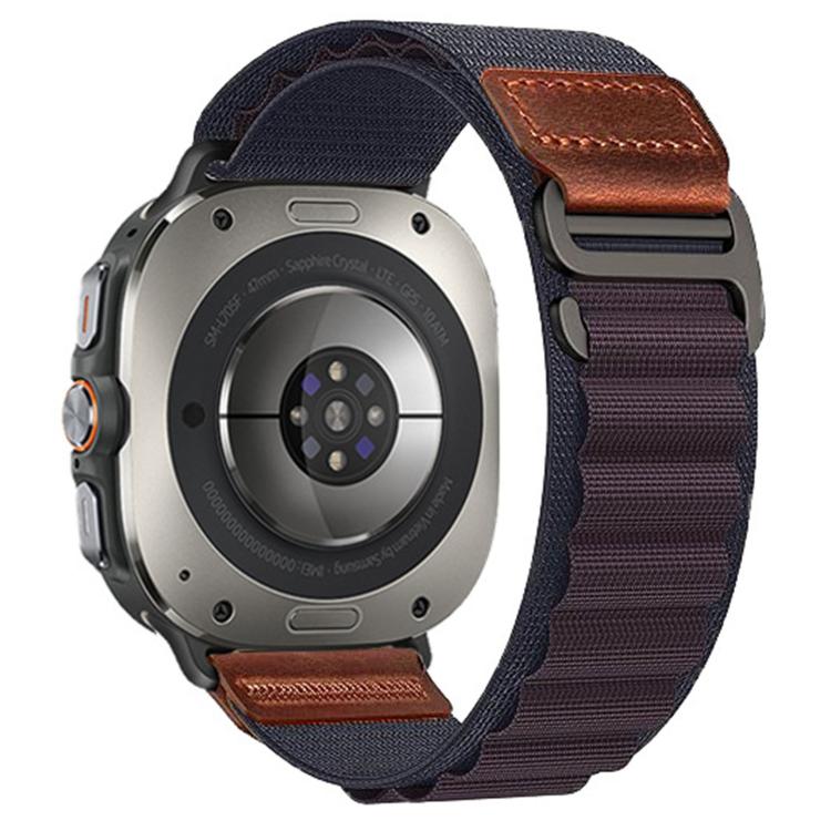 For Samsung Galaxy Watch Ultra 47mm / Ultra 2025 Retro Vegan Leather Label Alpine Nylon Loop Watch Band