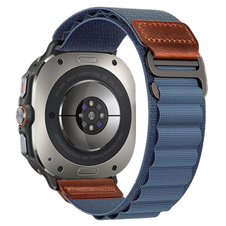 For Samsung Galaxy Watch Ultra 47mm / Ultra 2025 Retro Vegan Leather Label Alpine Nylon Loop Watch Band