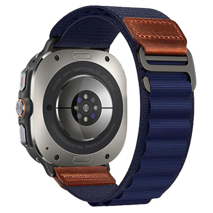 For Samsung Galaxy Watch Ultra 47mm / Ultra 2025 Retro Vegan Leather Label Alpine Nylon Loop Watch Band