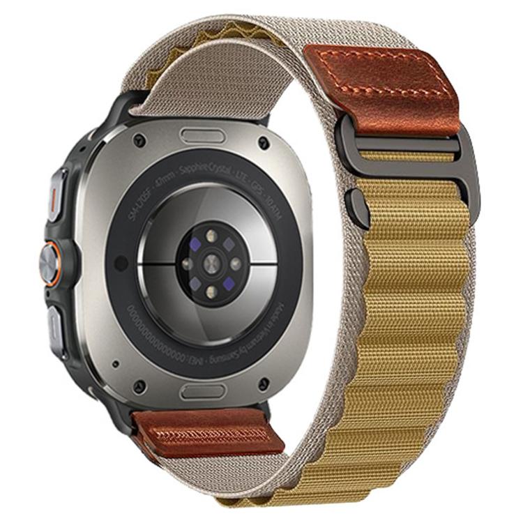 For Samsung Galaxy Watch Ultra 47mm / Ultra 2025 Retro Vegan Leather Label Alpine Nylon Loop Watch Band