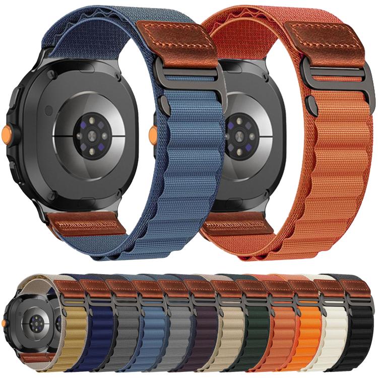For Samsung Galaxy Watch8 / Watch8 Classic Retro Vegan Leather Label Alpine Nylon Loop Watch Band