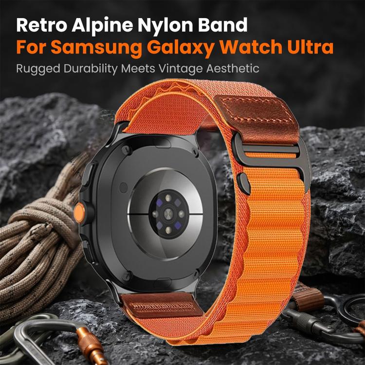 For Samsung Galaxy Watch8 / Watch8 Classic Retro Vegan Leather Label Alpine Nylon Loop Watch Band