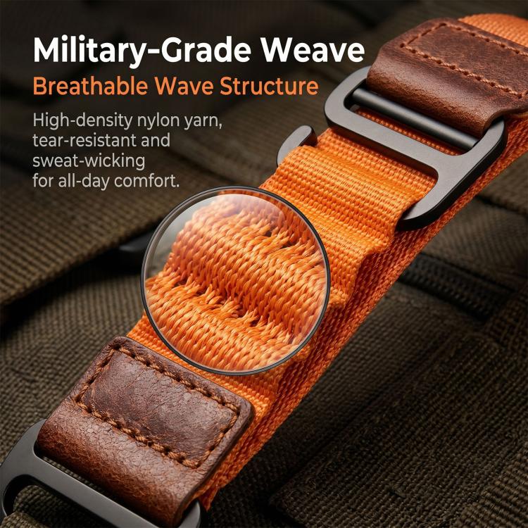 For Samsung Galaxy Watch8 / Watch8 Classic Retro Vegan Leather Label Alpine Nylon Loop Watch Band