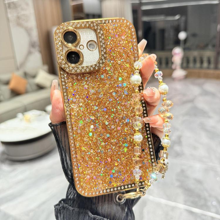 For iPhone 16 Plus Diamond Glitter Sequins TPU Phone Case with Bracelet Chain