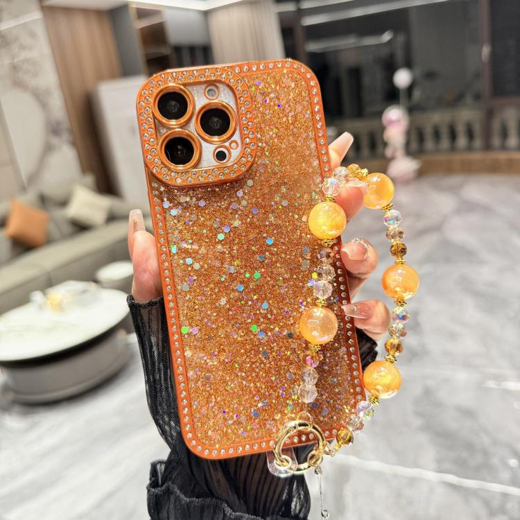 For iPhone 13 Pro Diamond Glitter Sequins TPU Phone Case with Bracelet Chain
