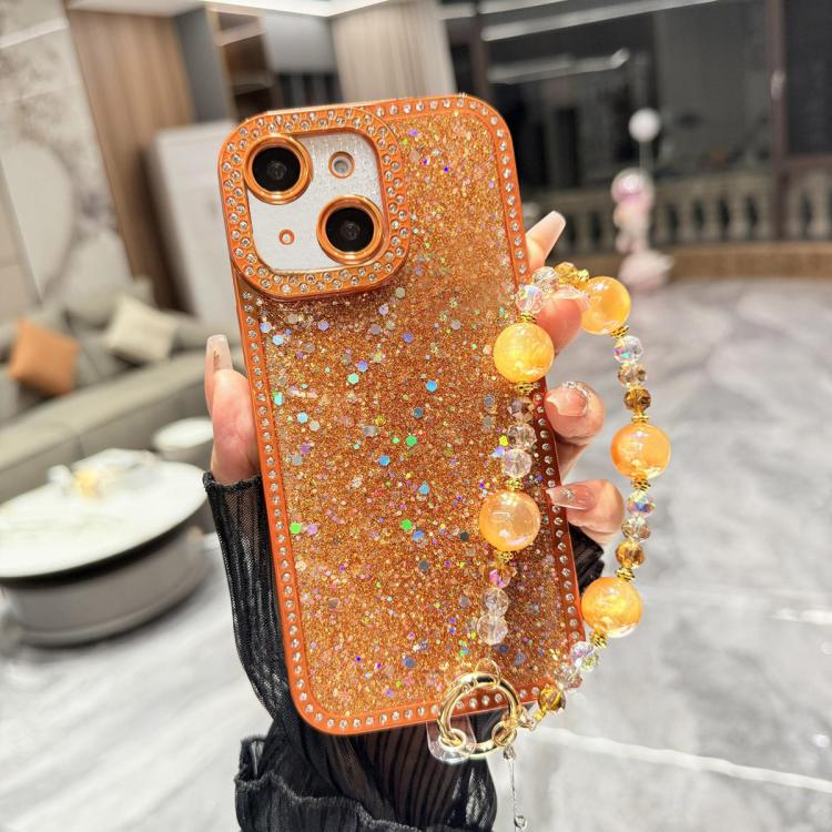 For iPhone 13 Diamond Glitter Sequins TPU Phone Case with Bracelet Chain