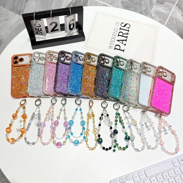 For iPhone 16 Plus Diamond Glitter Sequins TPU Phone Case with Bracelet Chain