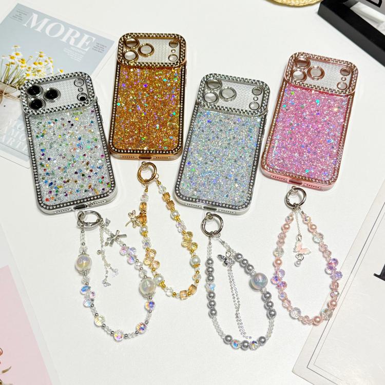 For iPhone 13 Pro Max Diamond Glitter Sequins TPU Phone Case with Bracelet Chain