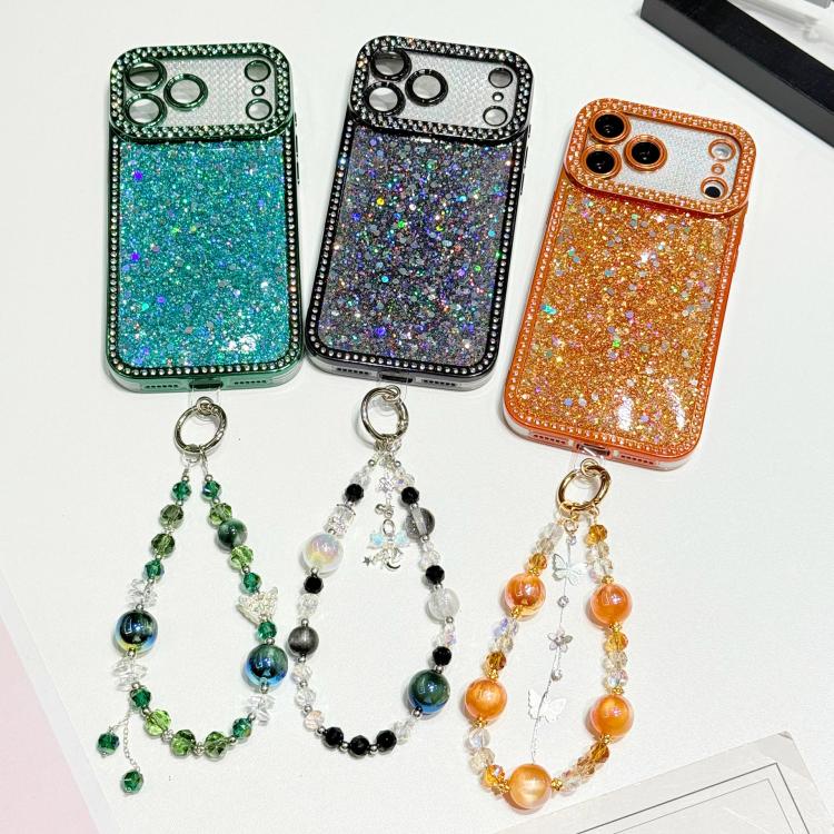 For iPhone 13 Pro Max Diamond Glitter Sequins TPU Phone Case with Bracelet Chain