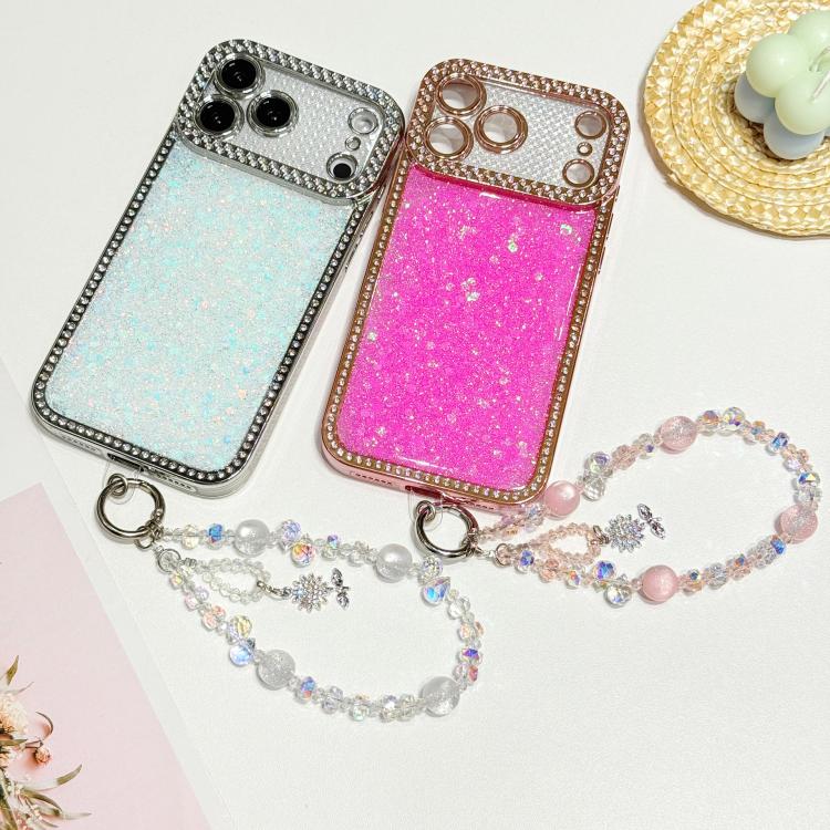 For iPhone 14 Diamond Glitter Sequins TPU Phone Case with Bracelet Chain