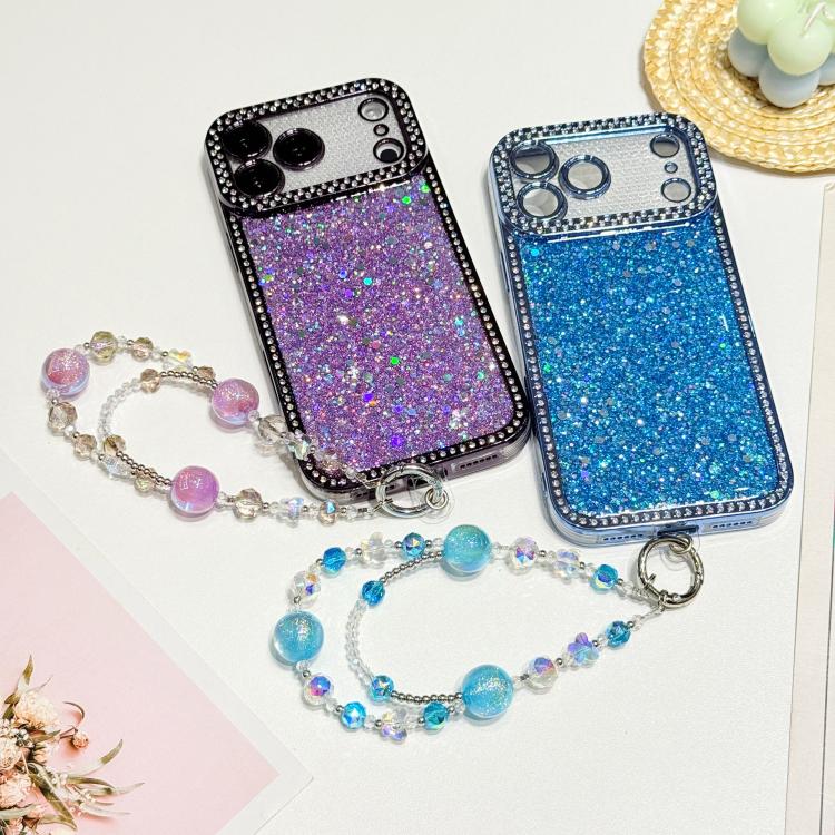For iPhone 14 Pro Diamond Glitter Sequins TPU Phone Case with Bracelet Chain