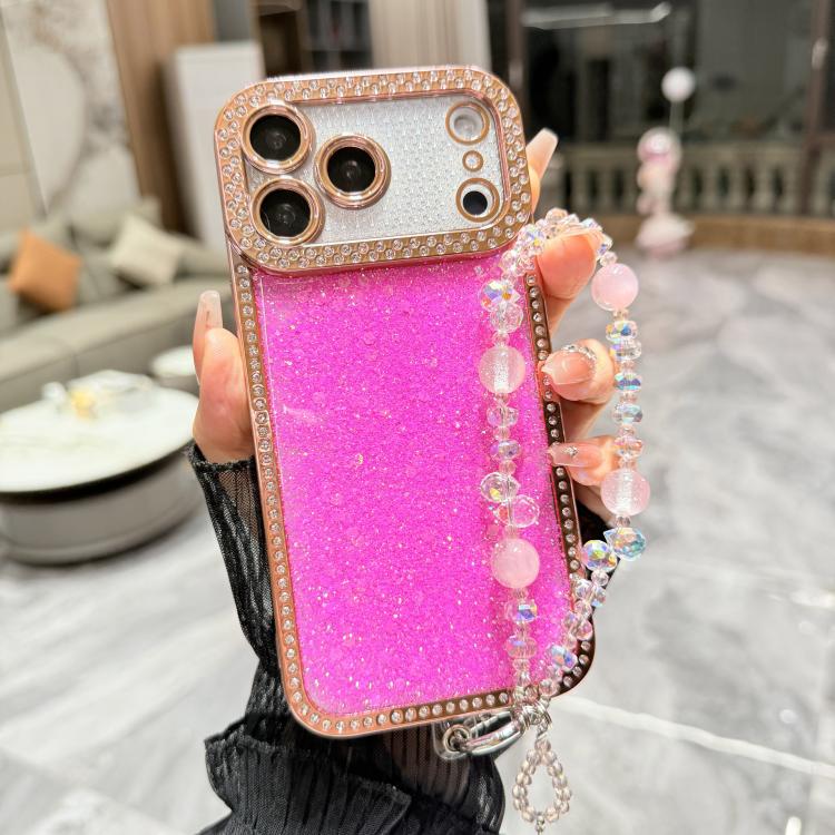 For iPhone 17 Pro Max Diamond Glitter Sequins TPU Phone Case with Bracelet Chain