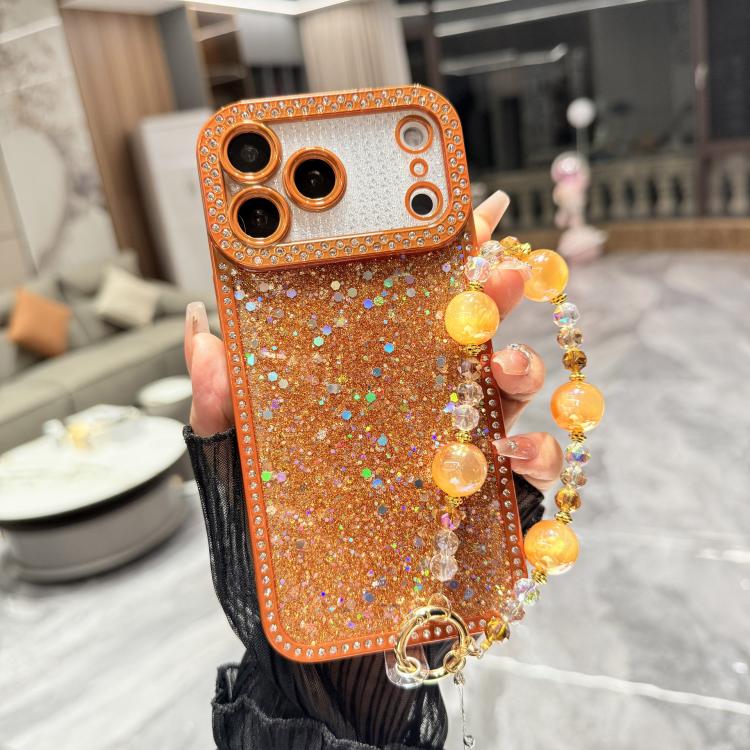 For iPhone 17 Pro Max Diamond Glitter Sequins TPU Phone Case with Bracelet Chain