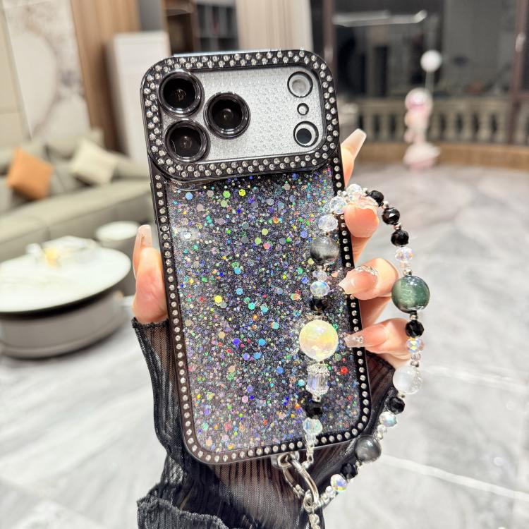 For iPhone 17 Pro Max Diamond Glitter Sequins TPU Phone Case with Bracelet Chain
