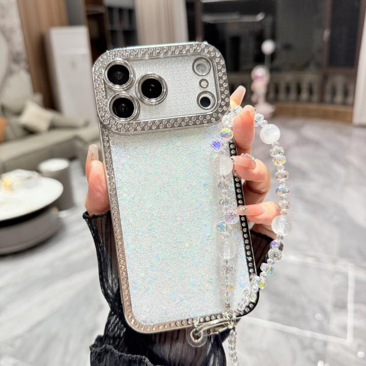 For iPhone 17 Pro Diamond Glitter Sequins TPU Phone Case with Bracelet Chain