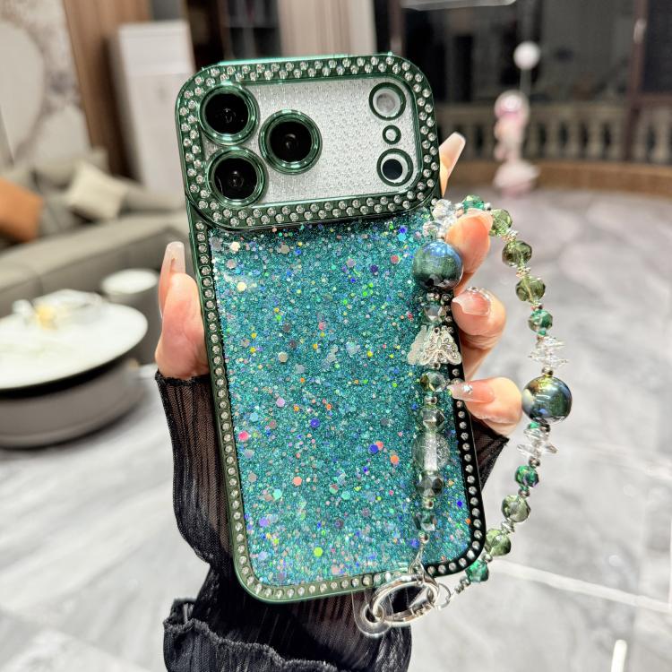 For iPhone 17 Pro Diamond Glitter Sequins TPU Phone Case with Bracelet Chain