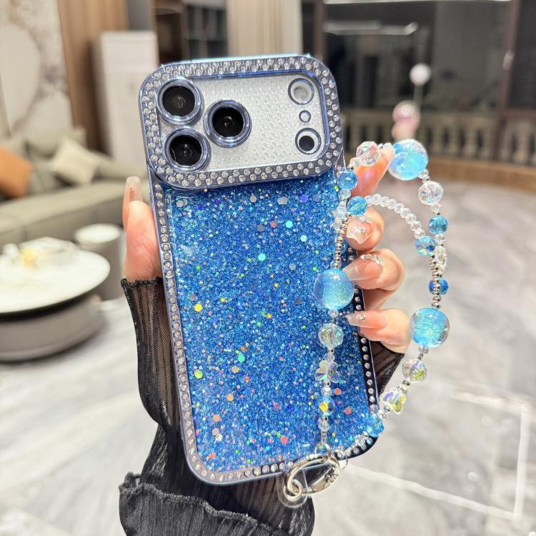 For iPhone 17 Pro Diamond Glitter Sequins TPU Phone Case with Bracelet Chain