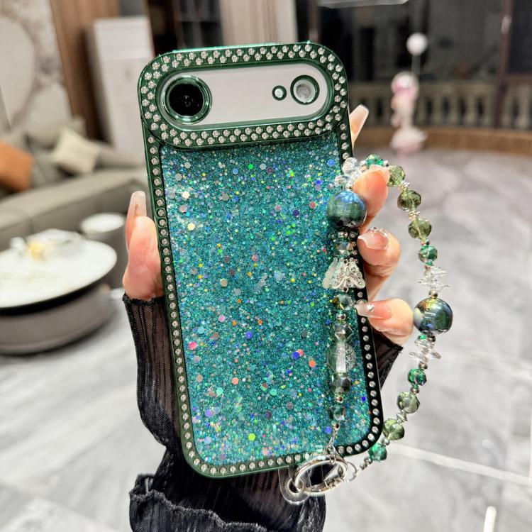 For iPhone  Air Diamond Glitter Sequins TPU Phone Case with Bracelet Chain