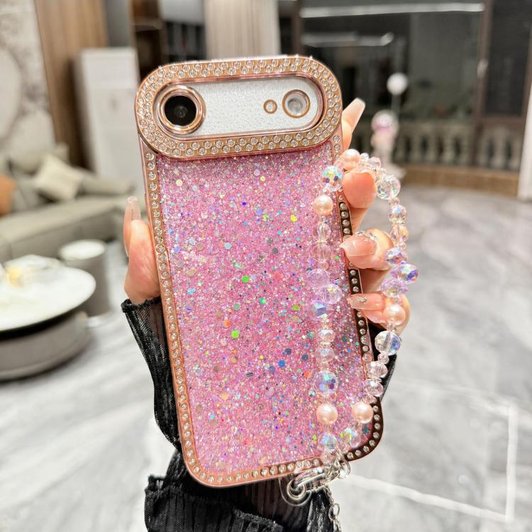 For iPhone  Air Diamond Glitter Sequins TPU Phone Case with Bracelet Chain