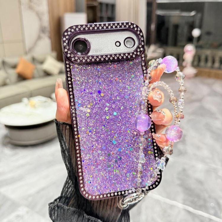 For iPhone  Air Diamond Glitter Sequins TPU Phone Case with Bracelet Chain