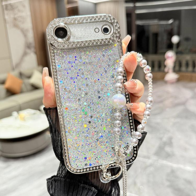For iPhone  Air Diamond Glitter Sequins TPU Phone Case with Bracelet Chain