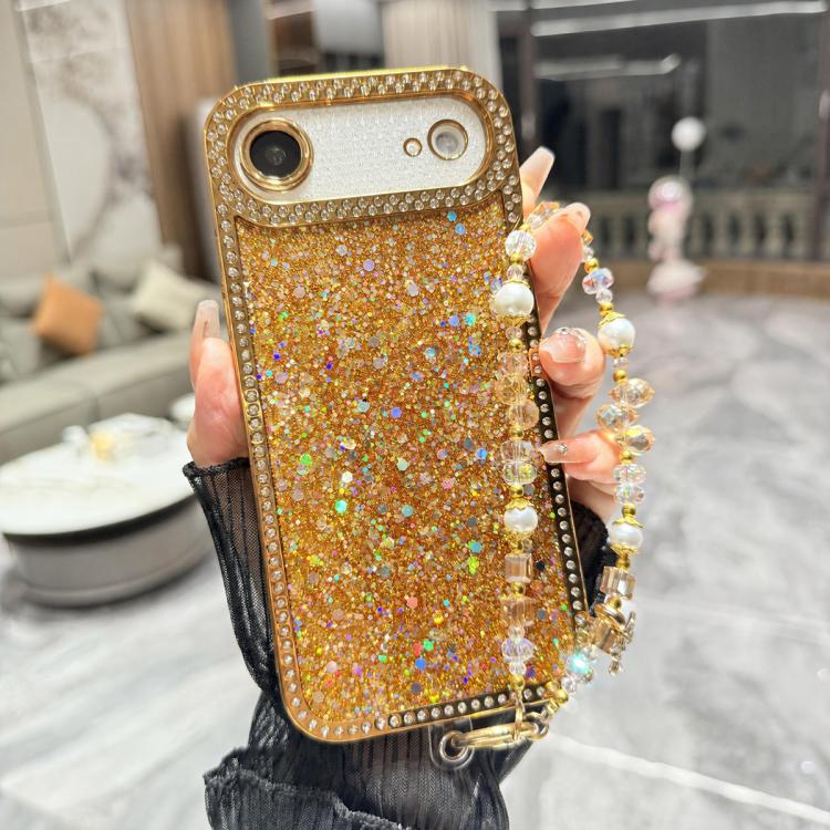 For iPhone  Air Diamond Glitter Sequins TPU Phone Case with Bracelet Chain