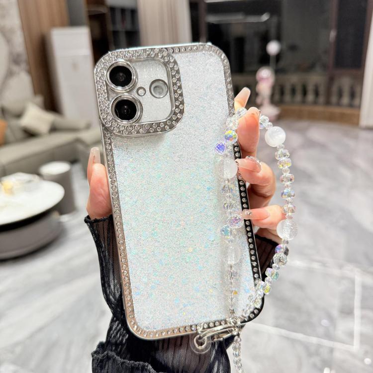 For iPhone 17 Diamond Glitter Sequins TPU Phone Case with Bracelet Chain