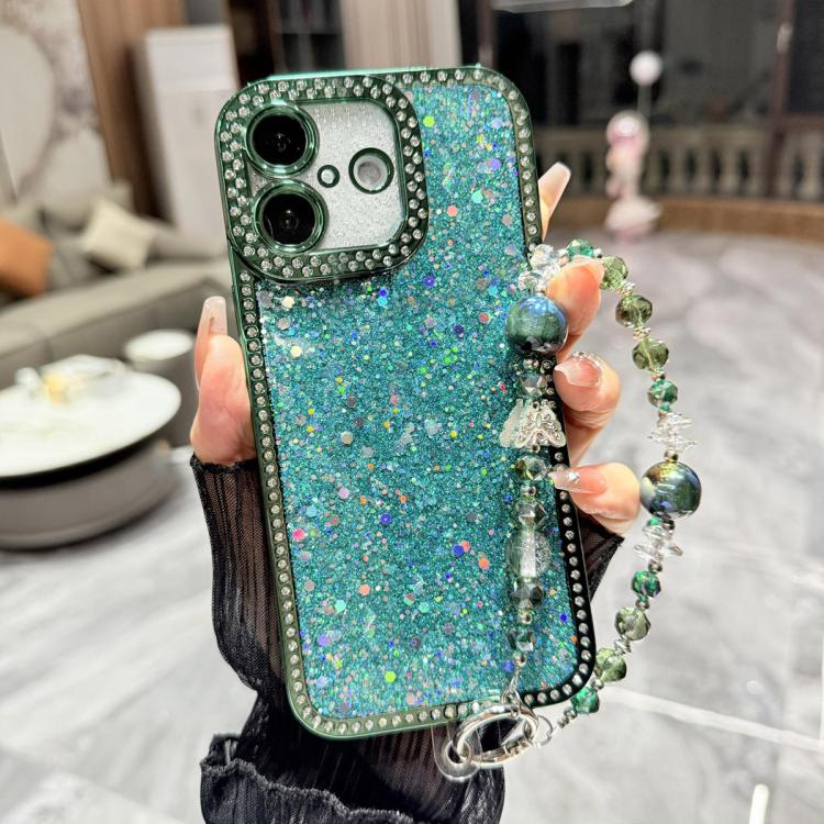 For iPhone 17 Diamond Glitter Sequins TPU Phone Case with Bracelet Chain