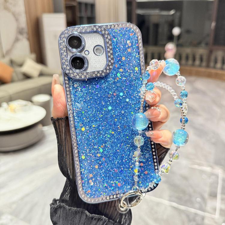 For iPhone 17 Diamond Glitter Sequins TPU Phone Case with Bracelet Chain