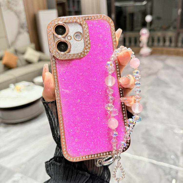 For iPhone 17 Diamond Glitter Sequins TPU Phone Case with Bracelet Chain