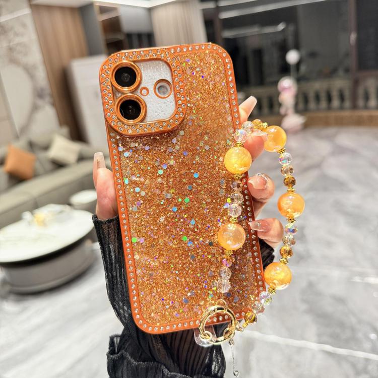 For iPhone 17 Diamond Glitter Sequins TPU Phone Case with Bracelet Chain