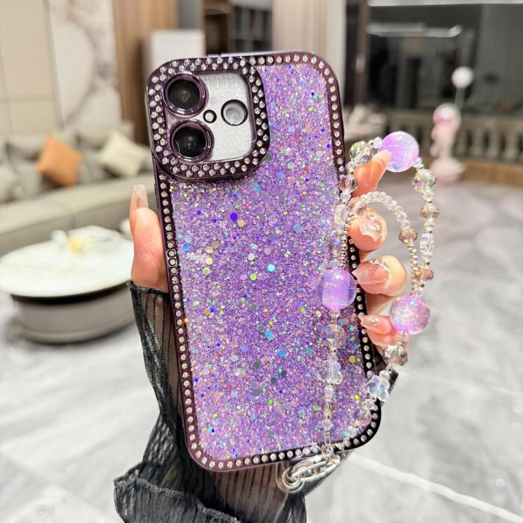 For iPhone 17 Diamond Glitter Sequins TPU Phone Case with Bracelet Chain