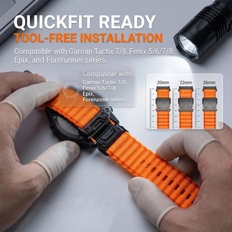 For Gamin 20mm Parachute Buckle Off Road Wide Ribbed Nylon Watch Band
