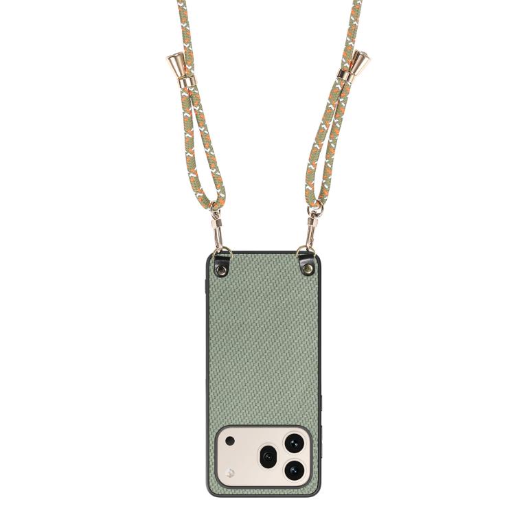 For Honor 600 Global Carbon Fiber Texture Leather Back Cover Phone Case with Crossbody Strap