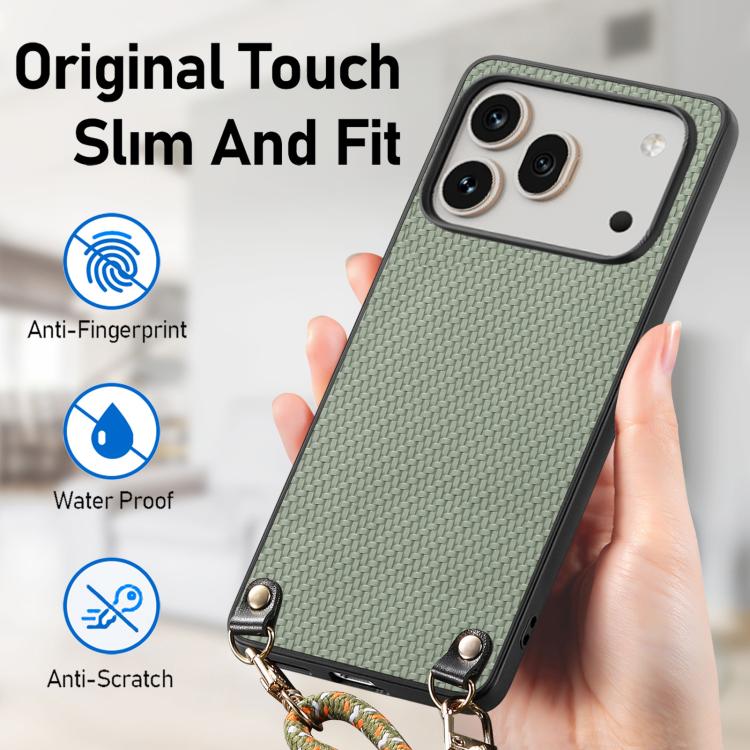 For Honor 600 Global Carbon Fiber Texture Leather Back Cover Phone Case with Crossbody Strap