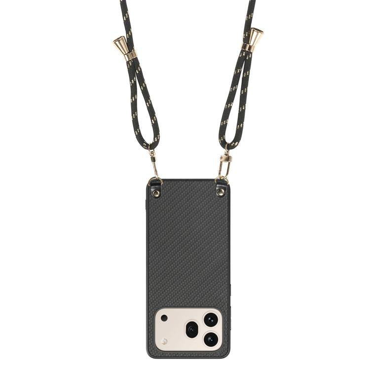 For Honor 600 Global Carbon Fiber Texture Leather Back Cover Phone Case with Crossbody Strap
